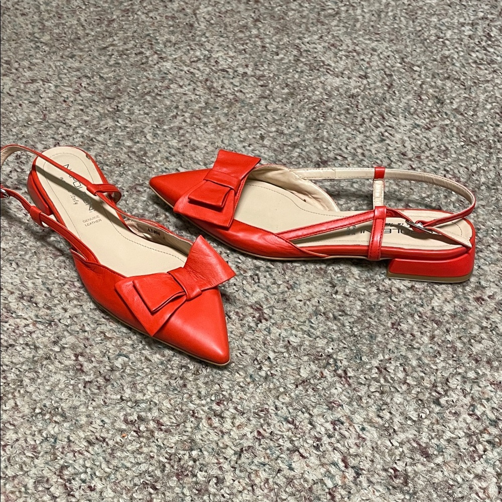 Napoleoni bow toe Elegant Red leather Slingback 1 inch heel shoes